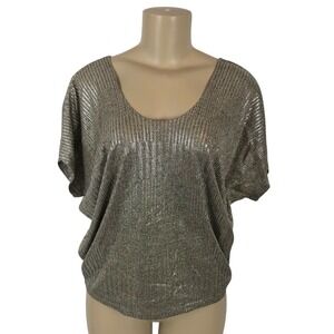 Kim & Cami Metallic Ribbed Knit Dolman Top Shirt Size M Party Dressy Disco